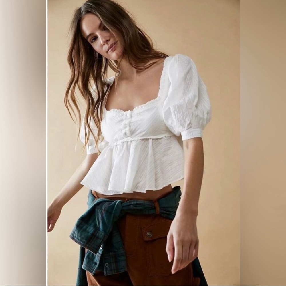 Free People Top Leave It To Me Babydoll Peasant Top Cream Creme White